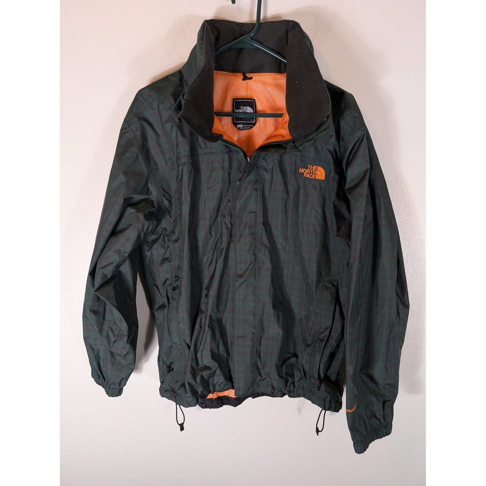 The North Face Men's L HyVent Rain Jacket Green Black Plaid Mesh Lined Shell